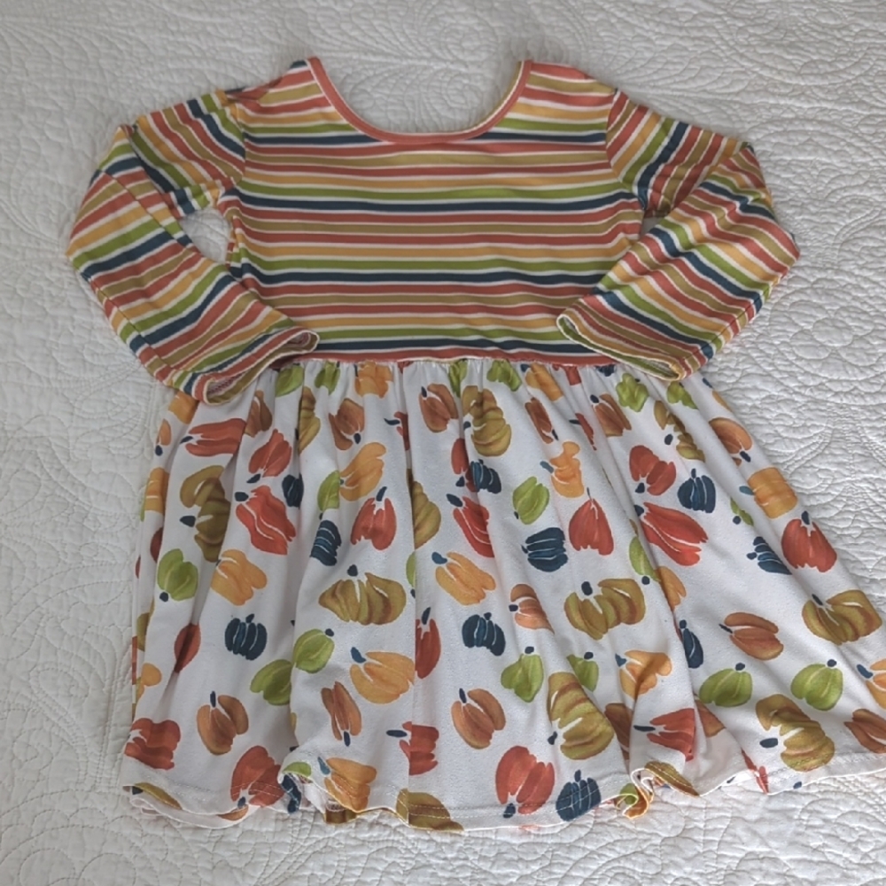 Boutique Colorful Fall Striped and Pumpkin Dress Girls Size 6